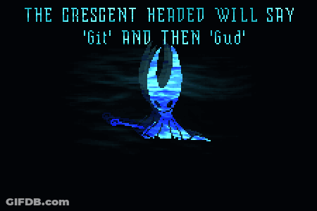 The Crescent Headed Will Say ' Git ' And Then ' Gud ' On A Dark Background GIF