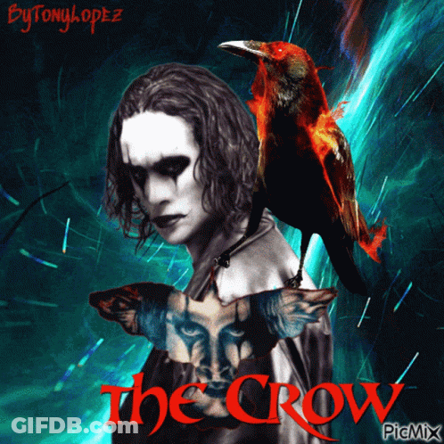 The Crow Poster Man With Crow On Shoulder GIF