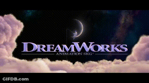 The Dreamworks Logo Is Surrounded By Clouds And A Moon . GIF