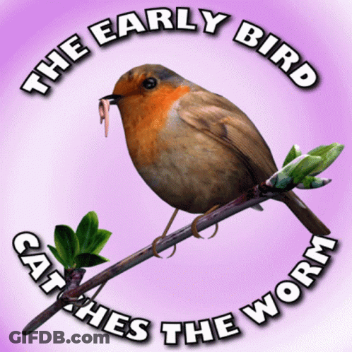 The Early Bird Catches The Worm Logo With A Bird On A Branch GIF