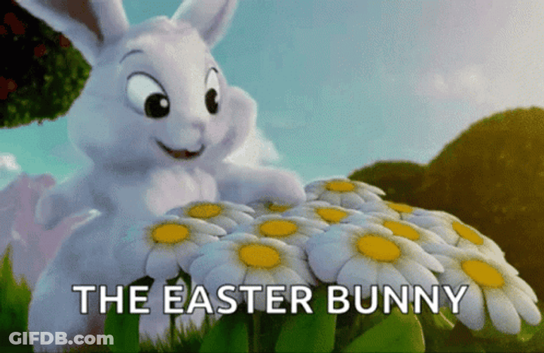 The Easter Bunny Tapping Flowers GIF