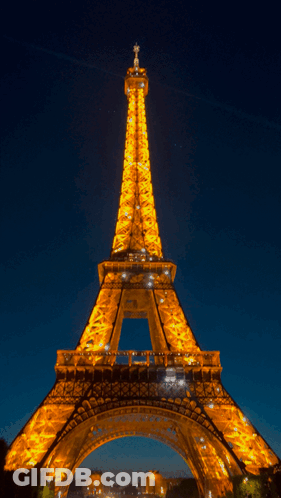 The Eiffel Tower Is Lit Up At Night GIF