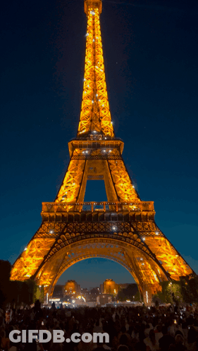 The Eiffel Tower Is Lit Up At Night GIF