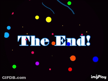 The End With Colorful Confetti On Black Background GIF