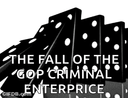 The Fall Of The Gop Criminal Enterprise Is Shown In A Black And White Image GIF