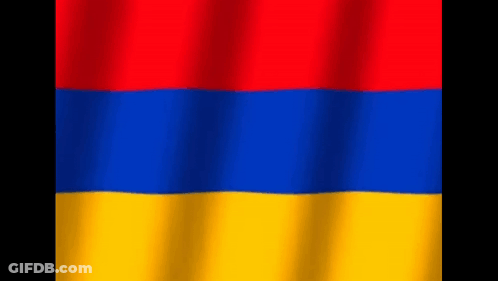 The Flag Of Armenia Is Red , Blue And Yellow And Is Waving In The Wind . GIF