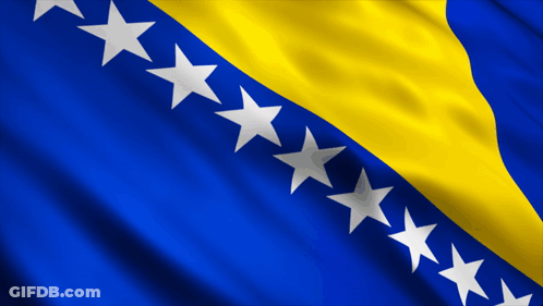 The Flag Of Bosnia And Herzegovina Is Blue And Yellow With White Stars GIF