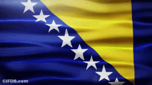The Flag Of Bosnia And Herzegovina Is Blue And Yellow With White Stars GIF