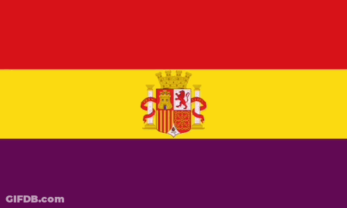 The Flag Of Spain Is Red , Yellow And Purple With A Coat Of Arms . GIF