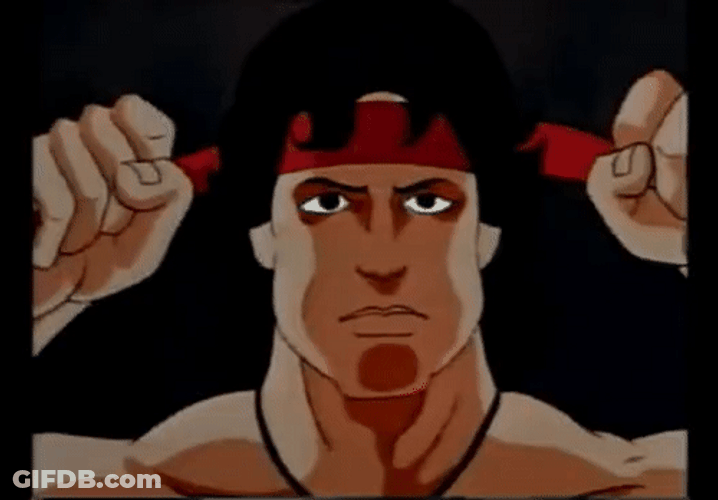 The Force Of Freedom Animated John Rambo Tying Up Red Sweat Band GIF