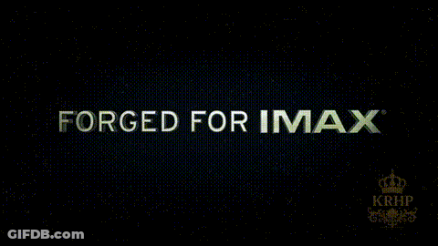 The Forged For Imax Logo Is On A Dark Background GIF