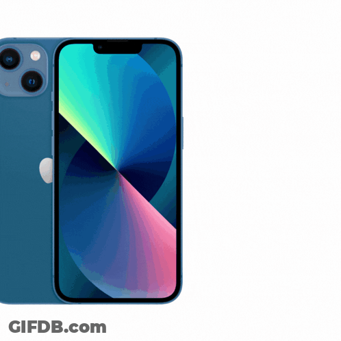 The Front And Back Of A Blue Iphone With A Rainbow Colored Screen GIF