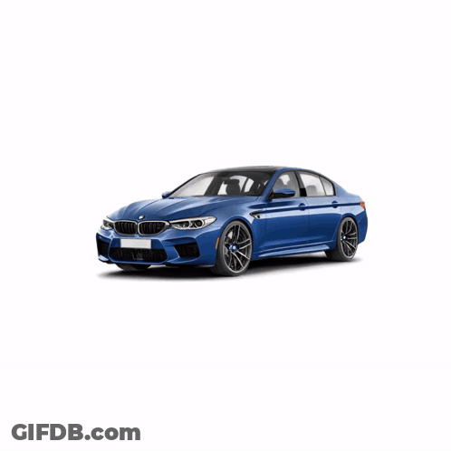 The Front Of A Blue Bmw With The Letters M On It GIF