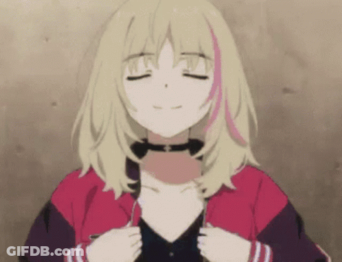 The Girl Is Wearing A Choker And A Red Jacket . GIF
