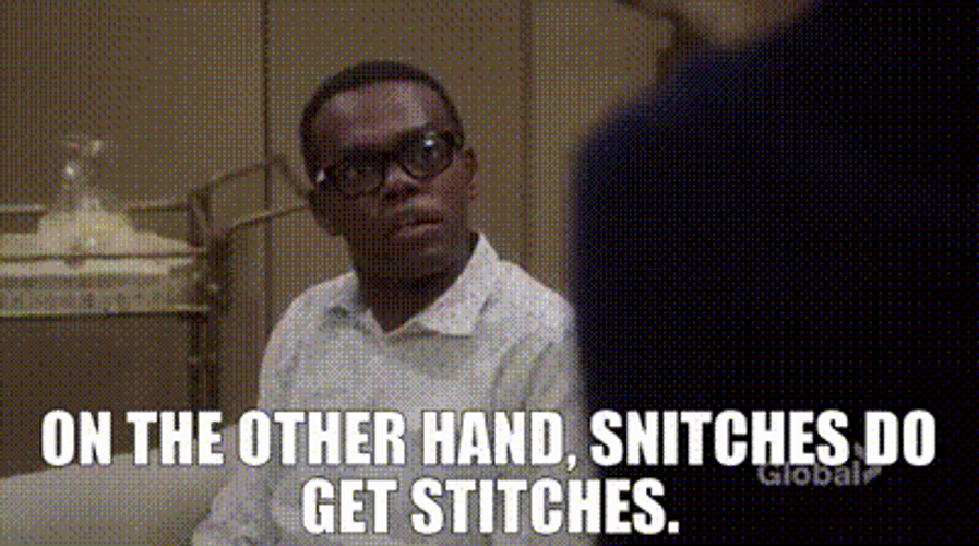 The Good Place Eleanor Shellstrop Snitches Get Stitches GIF