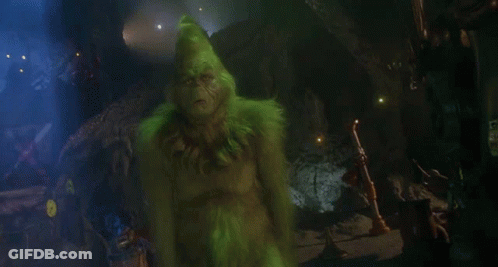 The Grinch From The Movie The Grinch Is Looking At The Camera With His Mouth Open . GIF