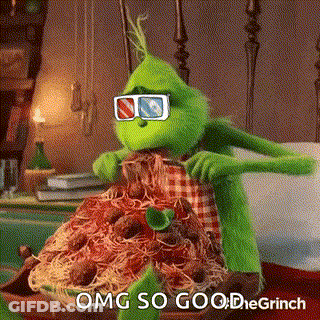 The Grinch Is Sitting On A Bed Eating Spaghetti And Meatballs . GIF