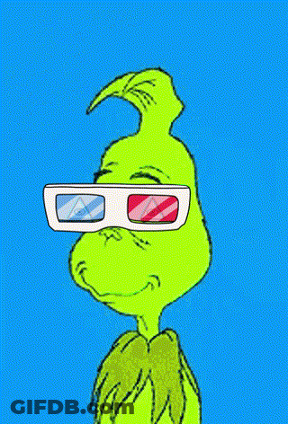 The Grinch Is Wearing 3D Glasses And Making A Heart With His Hands . GIF