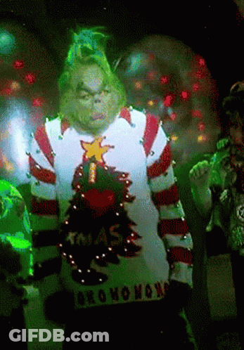 The Grinch Is Wearing A Sweater That Says Christmas GIF
