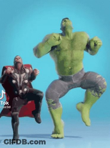 The Hulk And Thor Are Dancing Together In A Tiktok Video GIF