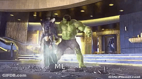 The Hulk Is Fighting Thor In A Scene From The Movie The Avengers : Age Of Ultron . GIF