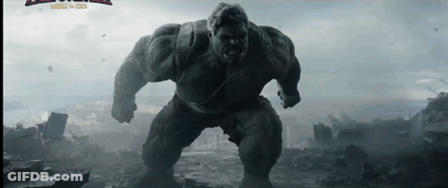 The Hulk Is Standing In The Middle Of A Destroyed City With The Word Hulk On The Bottom GIF