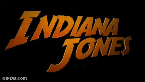 The Indiana Jones Logo Is Shown On A Dark Background GIF