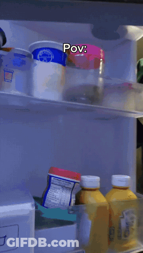 The Inside Of A Refrigerator With The Words Pov Written Above It GIF