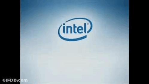 The Intel Logo Is On A Blue And White Background GIF