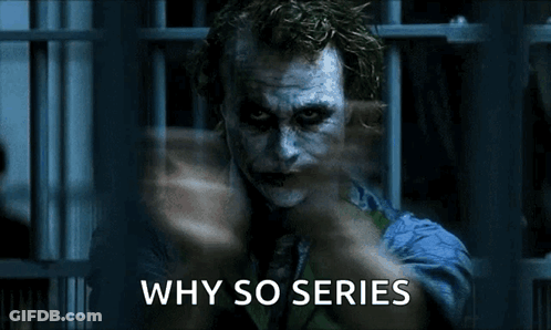 The Joker From The Dark Knight Is Pointing At The Camera And Says `` Why So Series '' . GIF