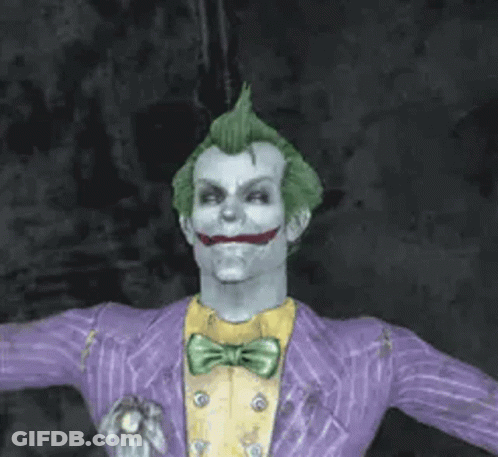 The Joker Is Wearing A Purple Jacket And A Yellow Shirt And Has A Mohawk . GIF