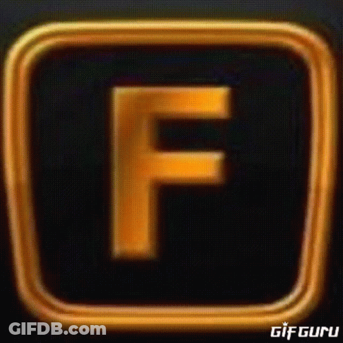 The Letter F Is In A Gold Frame On A Black Background . GIF