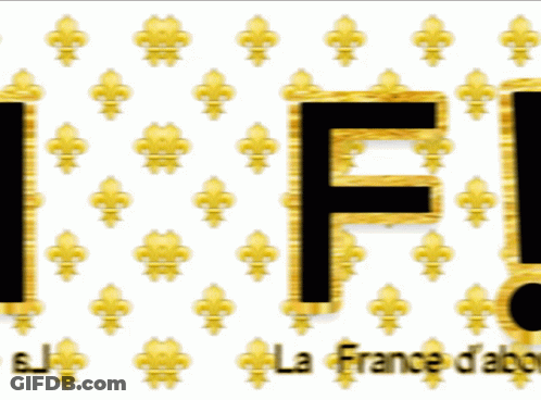 The Letter F Is Surrounded By Gold Fleur De Lis Patterns GIF