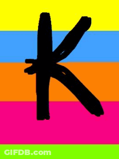 The Letter K Is Drawn In Black On A Colorful Striped Background . GIF