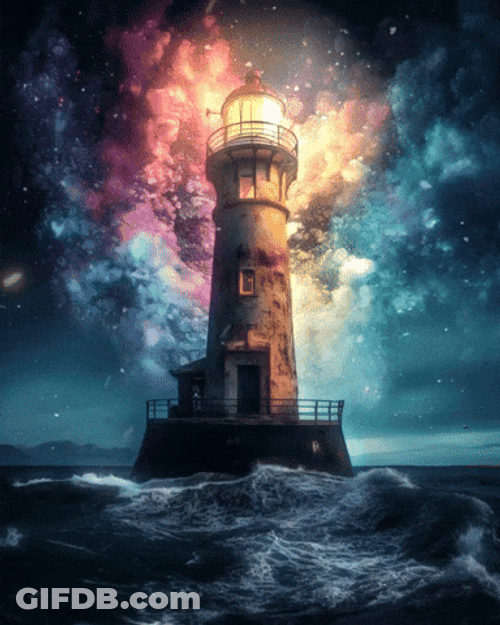 The Lighthouse Animation Colorful Sky GIF