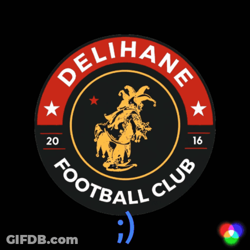 The Logo For Delihane Football Club Has A Jester On A Horse GIF