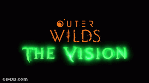 The Logo For Outer Wilds The Vision Is Lit Up In Green GIF