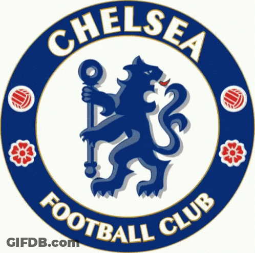 The Logo For The Chelsea Football Club Has A Lion Holding A Cane GIF