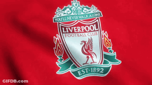 The Logo For The Liverpool Football Club Is On A Red Background GIF
