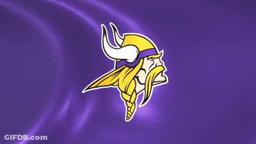 The Logo For The Minnesota Vikings Is Shown Against A Purple Background GIF