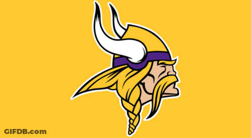 The Logo For The Minnesota Vikings Shows A Viking Wearing A Purple And Yellow Helmet GIF