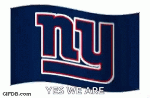 The Logo For The New York Giants Is Waving In The Wind And Says `` Yes We Are '' . GIF