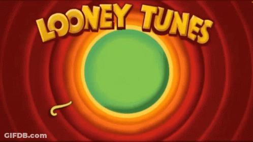 The Looney Tunes Logo Is Displayed On A Red Background GIF