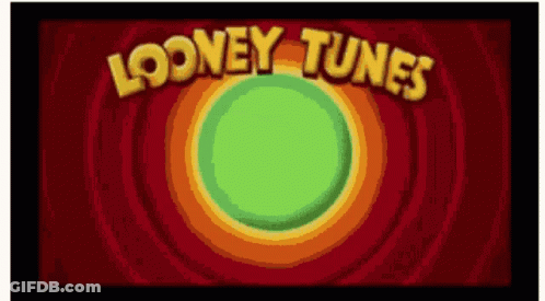 The Looney Tunes Logo Is Displayed On A Red Background GIF