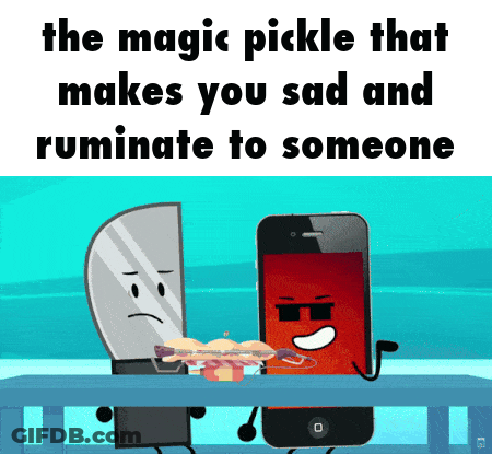 The Magic Pickle That Makes You Sad And Ruminate To Someone Is Shown GIF