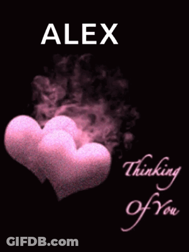 The Name Alex Is On A Black Background With Pink Hearts GIF