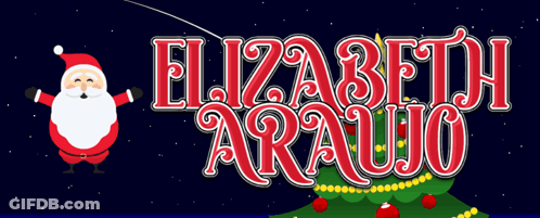 The Name Elizabeth Araujo Is On A Blue Background GIF