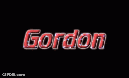 The Name Gordon Is Displayed In Red Letters GIF
