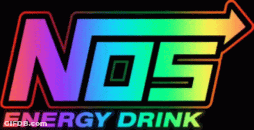 The Nos Energy Drink Logo Has A Rainbow Colored Arrow Pointing Up GIF
