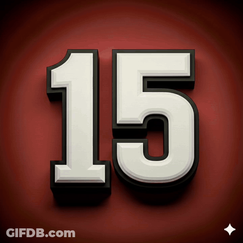 The Number 15 Is Displayed In White And Black On A Red Background GIF